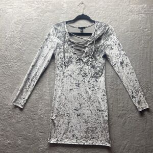 Forever 21 Silver Velvet Dress Women's Medium Bodycon Mini Dress Lace Up Tie